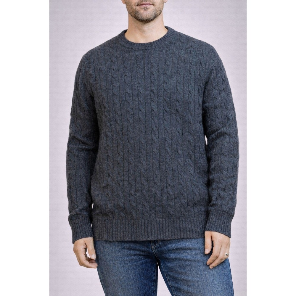 Elliot Mulryan Mens 100 2 Ply Cashmere Cable Knit Sweater Charcoal XL